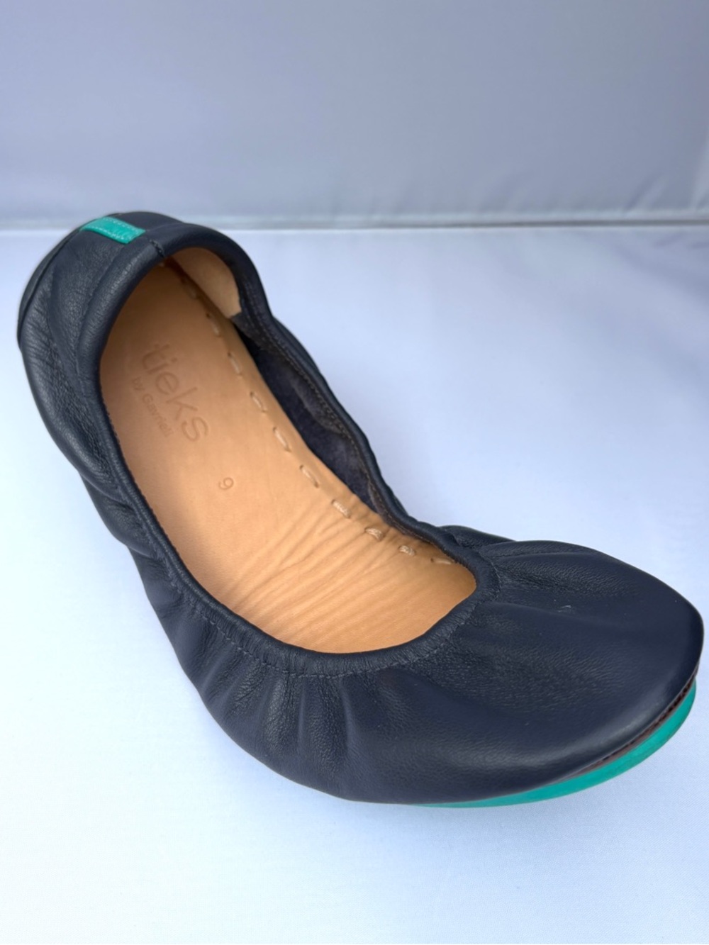 Tieks Ballet Flats Navy Blue Leather Foldable Travel Shoes Teal Sole Women’s 9
